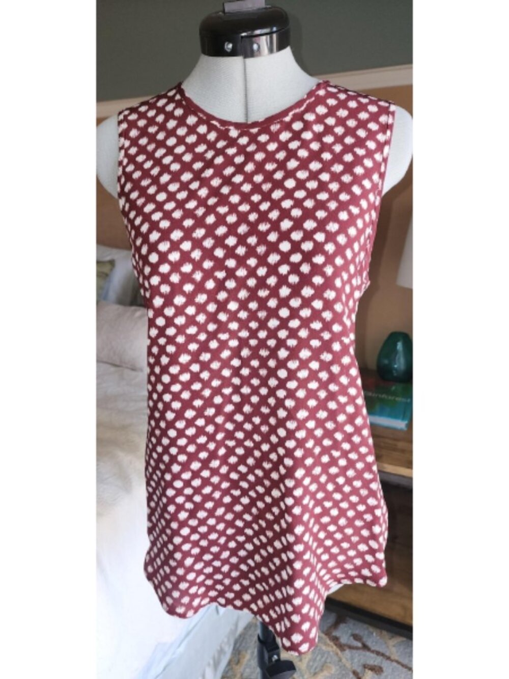 NWT Theory Bringam Painter Dot Silk Tank Top Deep Brick Ivory Size P